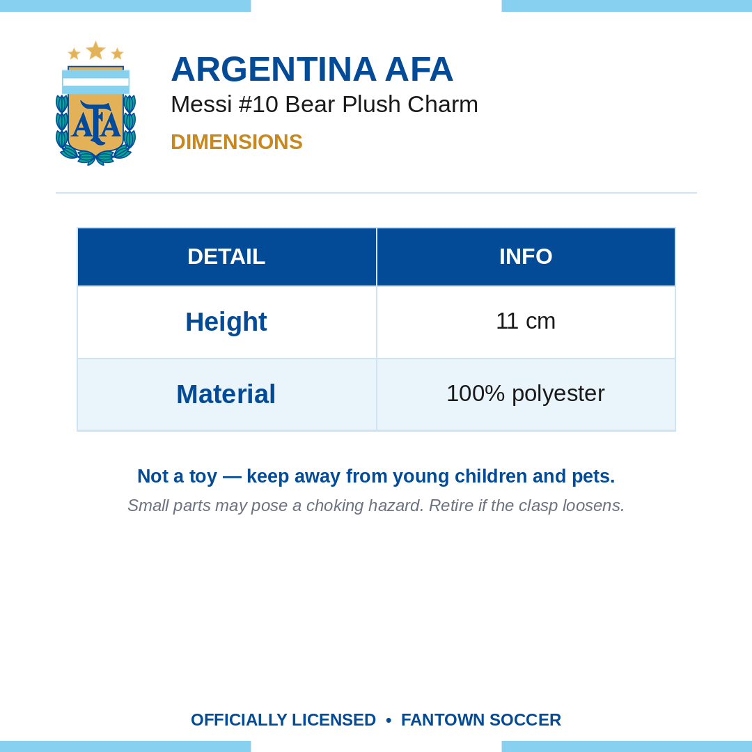 Argentina AFA Messi #10 Bear Plush Charm